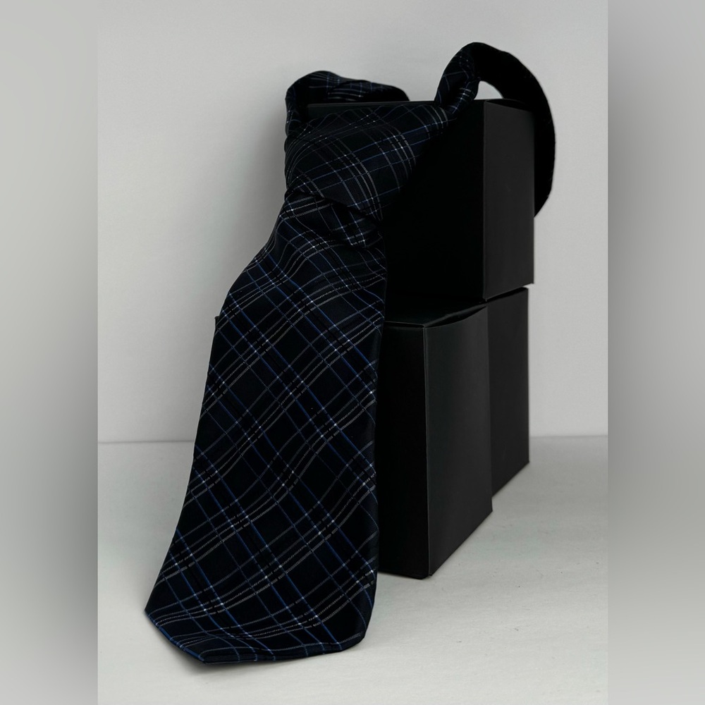 Calvin Klein Striped Black Blue Grey Silk Tie